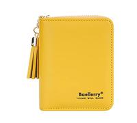 BELOWSYALER Portefeuille tendance à fermeture éclair pour femme en cuir synthétique décontracté avec porte-cartes de crédit, poche à monnaie, portefeuille en cuir PU pour femme, jaune