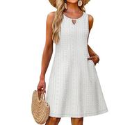 BELOWSYALER Robe sans manches pour femme avec œillets ajourés et col en V - Robe décontractée sans manches - Col en V - Robe porte-jarretelles avec œillets évidés, blanc, XL