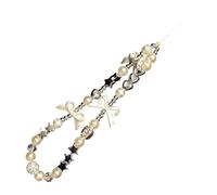 BELOWSYALER Sangle de téléphone élégante en forme d'étoile avec perles et nœuds - En ABS solide - Convient pour les femmes - Accessoire solide en PVC pour sacs