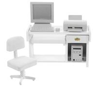 BELOWSYALER Scène de bureau miniature 1/12 avec imprimante de chaise de bureau et ordinateur pour maison de poupée, bureau, salle de lecture, affichage de scène