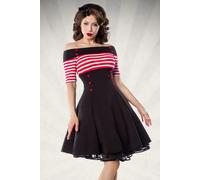 BELSIRA Robe Vintage Années 50 Retro Sans Épaules Noir Rouge Rayures
