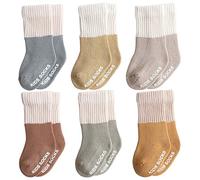 Belsmi Lot de 6 paires de chaussettes antidérapantes pour bébé fille et garçon - Chaussettes longues - Chaussettes montantes - En coton (Epaisse Terry C, 0-6 Mois)