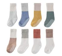 Belsmi Lot de 6 paires de chaussettes antidérapantes pour bébé fille et garçon - Chaussettes longues - Chaussettes montantes - En coton (FR/ES, Âge, 1 an, 3 ans, Epaisse Terry H)