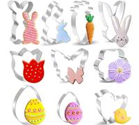 BELSVOR Lot de 10 Emporte Pièces Pâques, Emporte Piece en Acier Inoxydable, Emporte Piece Biscuit pour Décoration Biscuit/Gâteau/Cookies/Pâtisserie, Emporte Piece Patisserie 10 Formes