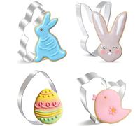 BELSVOR Lot de 4 Emporte Pièces Pâques, Emporte Piece en Acier Inoxydable, Emporte Piece Biscuit pour Décoration Biscuit/Gâteau/Cookies/Pâtisserie, Emporte Piece Patisserie 4 Formes