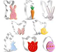 BELSVOR Lot de 8 Emporte Pièces Pâques, Emporte Piece en Acier Inoxydable, Emporte Piece Biscuit pour Décoration Biscuit/Gâteau/Cookies/Pâtisserie, Emporte Piece Patisserie 8 Formes