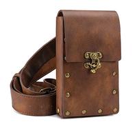 Belt Pouch Waist Bag Fanny Pack Medieval Vintage Leather Pouch Cellphone Holder Holster Carry Belt Purse Pocket Casual Hiking Festival Renaissance Faire Costume Props Travel Wallet (Brown)