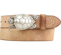 BELTINGER Ceinture avec boucle de ceinture tortue en cuir de vachette souple pleine fleur 4 cm look usé | Ceinture à bouton-pression avec buckle tortue 40mm | look vintage | Tabac 85cm