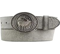 BELTINGER Ceinture de chasse avec boucle de cerf en cuir de vachette souple 4 cm look usé | Ceinture à bouton-pression pour chasseurs 40mm | Look vintage | Gris foncé 105cm