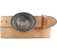BELTINGER Ceinture de chasse avec boucle de cerf en cuir de vachette souple 4 cm look usé | Ceinture à bouton-pression pour chasseurs 40mm | look vintage | Tabac 90cm