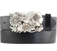 BELTINGER Ceinture en cuir de vachette avec boucle colibri 40 mm | Ceinture en cuir avec boucle d'oiseau pour homme et femme 4 cm | Ceinture en cuir pour tenue LARP et médiévale, noir/argent, 110 cm