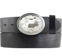 BELTINGER Ceinture en cuir de vachette avec boucle rouen 4 cm | Ceinture en cuir avec boucle en pierre pour homme et femme 40 mm | Ceinture en cuir avec boutons pression 4 cm, noir/argent, 85 cm