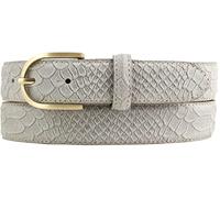 BELTINGER Ceinture femme en python avec boucle dorée 3 cm | Ceinture en cuir pour femme 30mm aspect serpent | Motif serpent | Gris clair 100cm