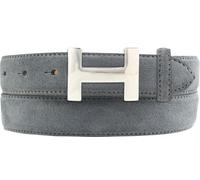 BELTINGER Ceinture femme HELEN en cuir velours 3,0 cm | Ceinture femme en cuir velours 30mm | Ceinture en daim avec boucle argentée brillante | Gris foncé 80cm