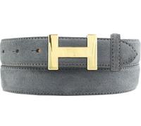 BELTINGER Ceinture femme HELEN en daim 3,0 cm | Ceinture en daim pour femme 30mm | Ceinture en daim avec boucle dorée et brillante | Gris foncé 90cm
