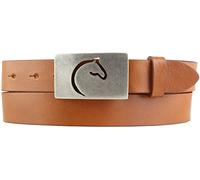 BELTINGER Ceinture pour cavalier avec boucle de ceinture tête de cheval en cuir vachette pleine fleur 3 cm | Ceinture cavalier 30mm pour culotte d'équitation | Ceinture cavalière | Tabac 100cm