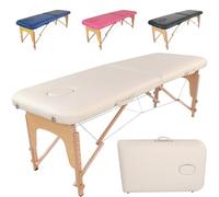 BELTOM® Table de Massage 2 Zones Basic Portables 185 x 60 cm pour physiothérapie - Leger ne pèse Que 11,8 kg. - Cosmetique lit esthétique Pliante avec Panneau Reiki - Crème