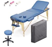 BELTOM® Table DE Massage 3 Zones Reiki + Tabouret MANUCURE LIT ESTHETIQUE Pliante + Sac - Bleu