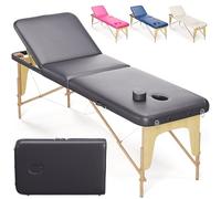 BELTOM® Table de Massage Basic 3 Zones Portables 185 x 60 cm. pour physiothérapie - Leger ne pèse Que 14,3 kg. - Cosmetique lit esthétique Pliante avec Panneau Reiki - Noir