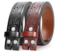 Beltroad Lot de 2 sangles de ceinture occidentales en cuir pour homme et femme, cowboy, cowgirl, ceintures pour jeans, cadeau ceinture sans boucle, Fleur de cucurbitacée - noir + marron, for Wasit