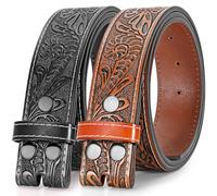 Beltroad Lot de 2 sangles de ceinture occidentales en cuir pour homme et femme, cowboy, cowgirl, ceintures pour jeans, cadeau ceinture sans boucle, Fleur noire + marron, for Wasit 42"-45"