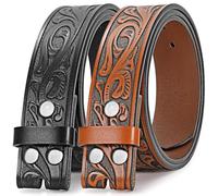 BELTROAD Lot de 2 sangles de ceinture occidentales en cuir pour homme et femme, cowboy, cowgirl, ceintures pour jeans, cadeau ceinture sans boucle, 03Plume - Noir + Marron, for Wasit 42"-45"