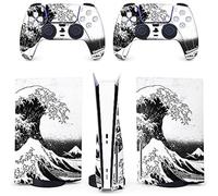 BelugaDesign Autocollant en Vinyle pour Manette de Console PS5 Wave - Motif Kanagawa - Compatible avec Sony PlayStation 5 (Disque Standard PS5, Noir et Blanc)