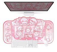 BelugaDesign Axolotl Sous-main | Tapis de souris pastel pour clavier de dessin animé Kawaii pour PC, ordinateur portable, accessoires de configuration de jeu, lavable en machine, base en caoutchouc