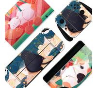 BelugaDesign Fat Cat Switch Skin | Autocollant de chat pastel esthétique de style kawaii | Dessin animé d'animaux et de feuilles | Compatible avec Nintendo Switch OLED (OLED, multicolore)