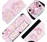 BelugaDesign Hello Melody Skin | Joli autocollant mignon mignon Kawaii rose pastel Anime | Compatible avec console d'accueil Nintendo Switch OLED Joycon