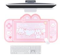 BelugaDesign Sous-main lapin | Tapis de jeu pour clavier NS Switch Grand tapis de souris | Pastel Pink Animal Kawaii Cute Anime Desk Blotter Protector (Lapin Rose, Grand)