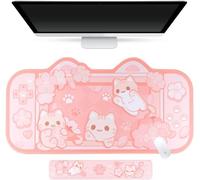 BelugaDesign Sous-main Sakura Cat | Tapis de jeu pour clavier NS Switch Grand tapis de souris | Pastel Pink Kawaii Cute Anime Desk Blotter Protector avec support de poignet en gel