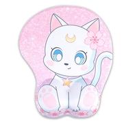 BelugaDesign Tapis de souris spongieux pour chat | Joli tapis de souris Kawaii rose blanc pastel lune fleur Sakura étoile patte Anime | Repose-poignet ergonomique et spongieux (blanc/rose)