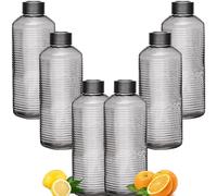 BELUKO Bouteille d'eau en verre, 1 litre, 1,6 litres, bouteille en verre avec couvercle, Lait et Jus Carafe en Verre, Carafe Pichet Eau (GRIS 1 LITRE (pack de 6))