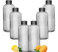 BELUKO Bouteille d'eau en verre, 1 litre, 1,6 litres, bouteille en verre avec couvercle, Lait et Jus Carafe en Verre, Carafe Pichet Eau (TRANSPARENT 1 LITRE - pack 6)