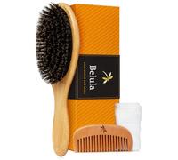Belula kit de brosse a cheveux 100% brosse poil de sanglier. Brosse poils sanglier pour cheveux fins. Restaure la brillance et la texture. Peigne en bois, sac de voyage et bandeau spa inclus !