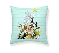 BELUM | Housse de Coussin 100% Coton 45 x 45 cm Modèle Looney Tunes B | Housse de Coussin Space Jam | Housse de Coussin Tissu Half Panama 100% Coton Bio