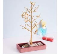 Belupai Arbre à Bijoux avec Plateau, Présentoir à Bijoux, Colliers, Boucles D'oreilles, Support avec Statue D'oiseaux, Organisateur de Support D'arbre à Bijoux Doré pour Salons, Salles de Bains, Burea