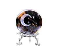 Belupai Boule de Cristal 3D avec Support, Sphère de Verre Gravée Galactiques, Presse-Papier à Affichage Transparent, Globe Pleine Sphère, Presse-Papier en Verre avec (Lune)