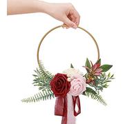 belupai Couronne de Cerceau de Fleurs Artificielles, Couronne de Fleurs Artificielles, Fleurs de Roses et Couronne de Mariage à Suspendre pour Décoration Murale(Rouge)