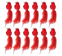 belupai Lot de 12 Oiseaux Cardinaux avec Clip en Métal, Oiseaux de Noël à Longue Queue, Jolis Oiseaux en Mousse Artificielle avec Plumes à Clipser sur Le Sapin de Noël, Couronne de(Rouge)