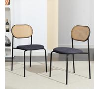 belupai Lot de 2 Chaises de Salle à Manger Vintage en Rotin, Chaise Cuisine avec Dossier Incurvé, Siège Rembourré en Similicuir, Fauteuil de Dîner Moderne AVCE Pieds en Métal (Noir, 45.5x48x80.5cm)