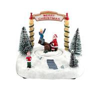 belupai Maison de village de Noël avec lumière - Scène de village lumineuse rotative en résine - Décoration de table de Noël, cadeaux (C)