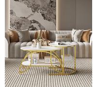 belupai Tables Basses Gigognes Lot de 2, Table Basses Design Imitation Marbre avec Métal Pieds et Rangement, Tables d'Appoint Style Moderne pour Canapé, Salon, Chambre,Or