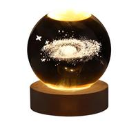 belupai Veilleuse en forme de boule de cristal - Système solaire sculpté en 3D - Planètes transparentes - Base en bois - Décoration de table à LED - Cadeau d'anniversaire - Décoration d'intérieur
