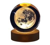 belupai Veilleuse en forme de boule de cristal - Système solaire sculpté en 3D - Planètes transparentes avec base en bois - Décoration de table à LED - Cadeau d'anniversaire - Décoration d'intérieur