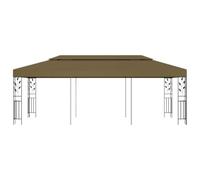 Belvédère 6 x 3 m Taupe Toit Polyester Acier | Toit ventilé, détails floraux, montage facile, usage résidentiel extérieur