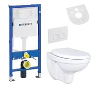 Belvit Kit complet de WC suspendu + élément mural Duofix Basic + WC mural blanc en céramique + couvercle de toilette avec système d'abaissement automatique + plaque de déclenchement + isolation