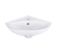 Belvit Lavabo d'angle en céramique, à faible pores, trou de robinet central et trop-plein, montage mural, dimensions compactes 36 x 36 x 15 cm, blanc, pour toilettes d'invités, petite salle de bain