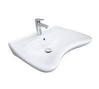 Belvit Lavabo sans obstacle 60 cm, accessible en fauteuil roulant, élément sanitaire en céramique avec trou de robinet et trop-plein, fixation murale, dimensions 20,5 x 60,5 x 50 cm, Blanc, pour salle